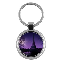 Eiffel Tower Paris-nigh Silhouette Key Chain (round) by Wegoenart