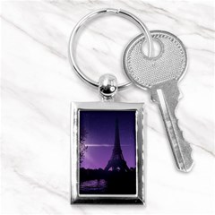 Eiffel Tower Paris-nigh Silhouette Key Chain (rectangle) by Wegoenart