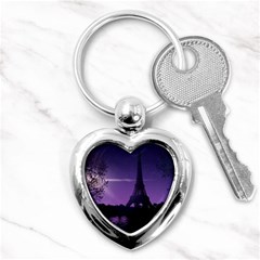 Eiffel Tower Paris-nigh Silhouette Key Chain (heart) by Wegoenart