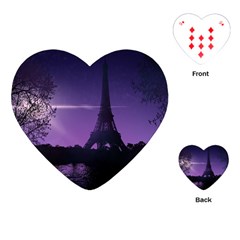 Eiffel Tower Paris-nigh Silhouette Playing Cards Single Design (heart) by Wegoenart