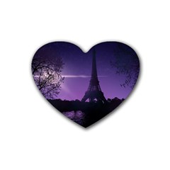 Eiffel Tower Paris-nigh Silhouette Rubber Coaster (heart) by Wegoenart