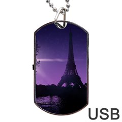 Eiffel Tower Paris-nigh Silhouette Dog Tag Usb Flash (one Side) by Wegoenart