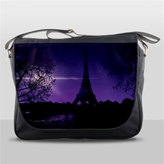 Eiffel Tower Paris-nigh Silhouette Messenger Bag by Wegoenart