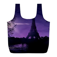 Eiffel Tower Paris-nigh Silhouette Full Print Recycle Bag (l) by Wegoenart