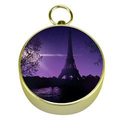 Eiffel Tower Paris-nigh Silhouette Gold Compasses by Wegoenart