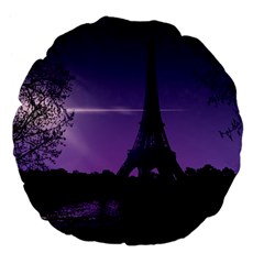 Eiffel Tower Paris-nigh Silhouette Large 18  Premium Flano Round Cushions by Wegoenart