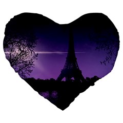 Eiffel Tower Paris-nigh Silhouette Large 19  Premium Flano Heart Shape Cushions by Wegoenart