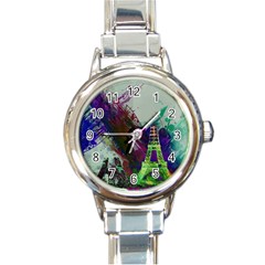 Eiffel Tower Paris France Europe Round Italian Charm Watch by Wegoenart