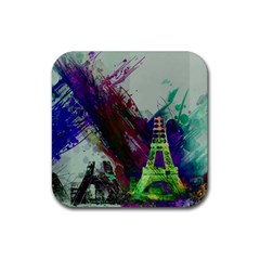 Eiffel Tower Paris France Europe Rubber Coaster (square) by Wegoenart