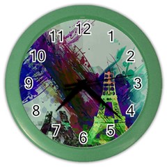 Eiffel Tower Paris France Europe Color Wall Clock by Wegoenart