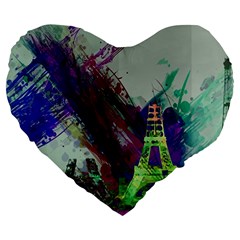 Eiffel Tower Paris France Europe Large 19  Premium Flano Heart Shape Cushions by Wegoenart