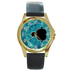 Mandelbrot Apple Fractal Abstract Round Gold Metal Watch by Wegoenart