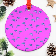 Pink And Blue, Cute Dolphins Pattern, Animals Theme Ornament (round) by Casemiro