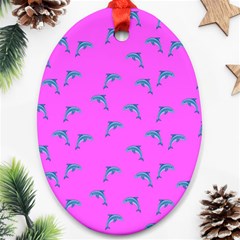 Pink And Blue, Cute Dolphins Pattern, Animals Theme Ornament (oval)