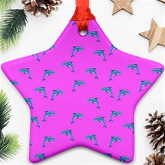 Pink And Blue, Cute Dolphins Pattern, Animals Theme Ornament (star)