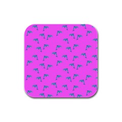 Pink And Blue, Cute Dolphins Pattern, Animals Theme Rubber Square Coaster (4 Pack) by Casemiro