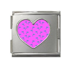 Pink And Blue, Cute Dolphins Pattern, Animals Theme Mega Link Heart Italian Charm (18mm) by Casemiro