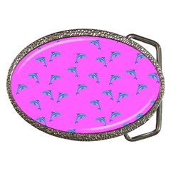 Pink And Blue, Cute Dolphins Pattern, Animals Theme Belt Buckles by Casemiro