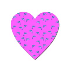 Pink And Blue, Cute Dolphins Pattern, Animals Theme Heart Magnet by Casemiro