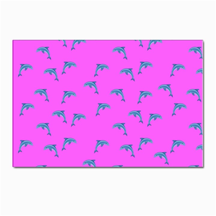 Pink and blue, cute dolphins pattern, animals theme Postcard 4 x 6  (Pkg of 10)