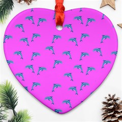 Pink And Blue, Cute Dolphins Pattern, Animals Theme Heart Ornament (two Sides)