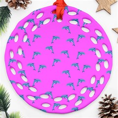 Pink And Blue, Cute Dolphins Pattern, Animals Theme Ornament (round Filigree)