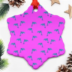 Pink And Blue, Cute Dolphins Pattern, Animals Theme Snowflake Ornament (two Sides)