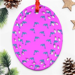 Pink And Blue, Cute Dolphins Pattern, Animals Theme Ornament (oval Filigree)