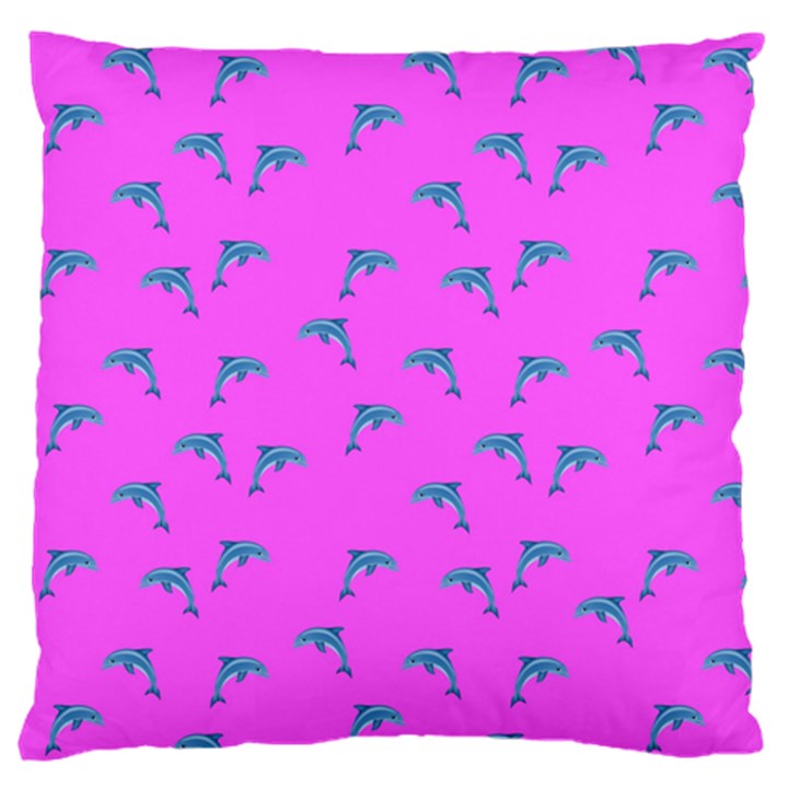 Pink and blue, cute dolphins pattern, animals theme Large Flano Cushion Case (Two Sides)