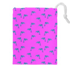 Pink And Blue, Cute Dolphins Pattern, Animals Theme Drawstring Pouch (4xl) by Casemiro