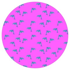 Pink and blue, cute dolphins pattern, animals theme Round Trivet