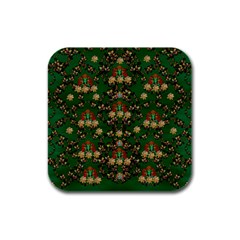 Ganesh Elephant Art With Waterlilies Rubber Square Coaster (4 Pack) by pepitasart