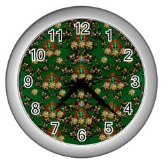 Ganesh Elephant Art With Waterlilies Wall Clock (silver) by pepitasart