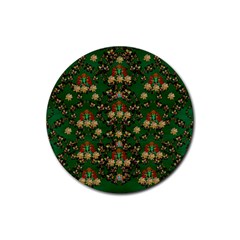 Ganesh Elephant Art With Waterlilies Rubber Coaster (round) by pepitasart