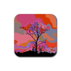 Tree Landscape Abstract Nature Colorful Scene Rubber Coaster (square) by danenraven