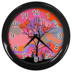 Tree Landscape Abstract Nature Colorful Scene Wall Clock (black) by danenraven