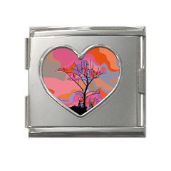 Tree Landscape Abstract Nature Colorful Scene Mega Link Heart Italian Charm (18mm) by danenraven