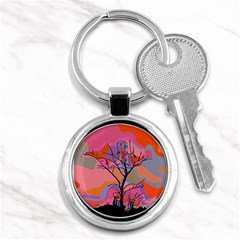 Tree Landscape Abstract Nature Colorful Scene Key Chain (round) by danenraven