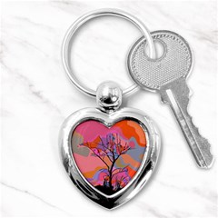 Tree Landscape Abstract Nature Colorful Scene Key Chain (heart) by danenraven