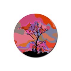 Tree Landscape Abstract Nature Colorful Scene Rubber Coaster (round) by danenraven