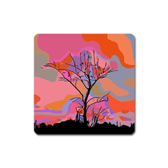 Tree Landscape Abstract Nature Colorful Scene Square Magnet by danenraven