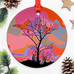 Tree Landscape Abstract Nature Colorful Scene Round Ornament (two Sides) by danenraven