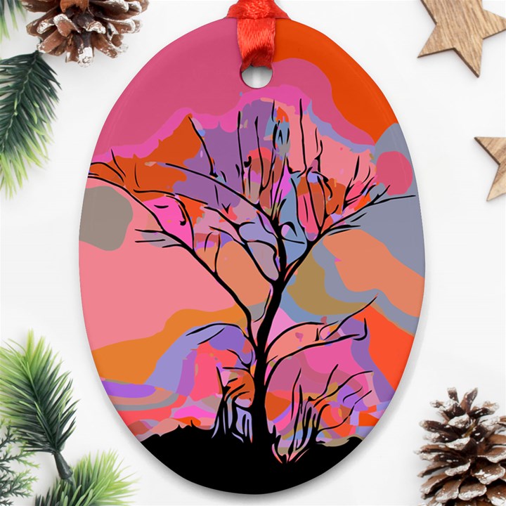 Tree Landscape Abstract Nature Colorful Scene Oval Ornament (Two Sides)