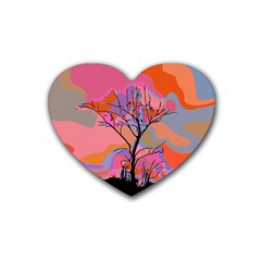 Tree Landscape Abstract Nature Colorful Scene Rubber Heart Coaster (4 Pack) by danenraven