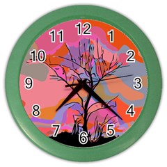 Tree Landscape Abstract Nature Colorful Scene Color Wall Clock by danenraven