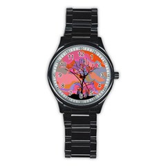 Tree Landscape Abstract Nature Colorful Scene Stainless Steel Round Watch by danenraven