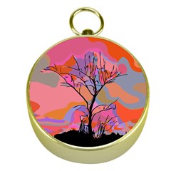 Tree Landscape Abstract Nature Colorful Scene Gold Compasses by danenraven