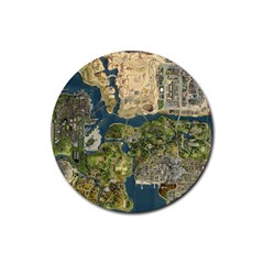 Map Illustration Grand Theft Auto Rubber Round Coaster (4 Pack) by danenraven