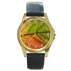 Leaf Autumn Fall Season Macro Round Gold Metal Watch by Wegoenart