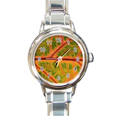 Leaf Veins Texture Autumn Fall Round Italian Charm Watch by Wegoenart